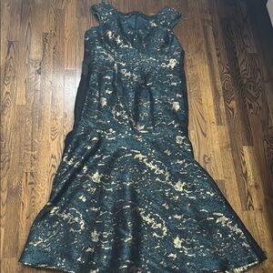 David Meister Black and Gold Sleeveless A-line Cocktail Dress